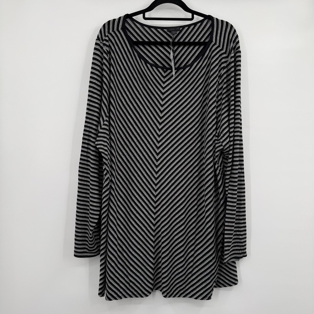 J. Jill Tunic Shirt Top Womens 4X Black Striped Scoop Neck Long Sleeve Wearever
